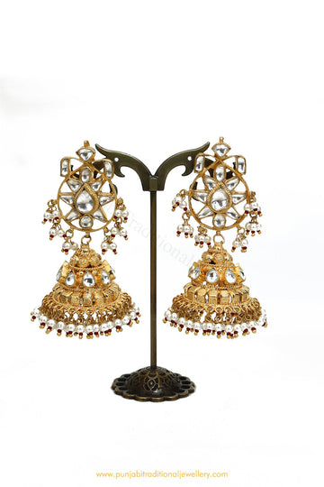 Gold Finished Rubby Kundan Jhumki Earrings by PTJ